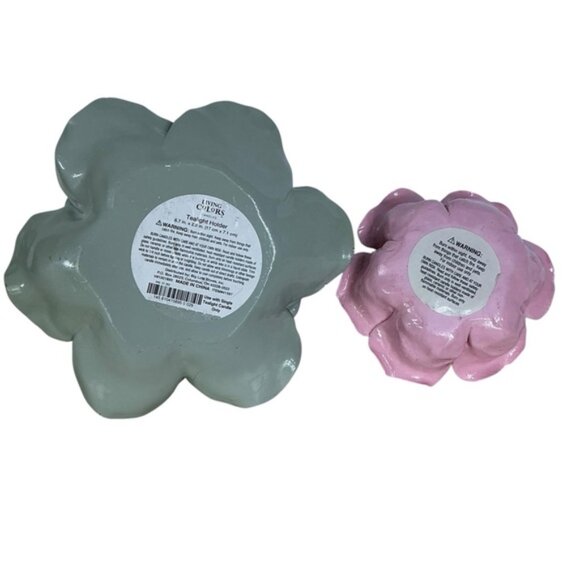 Artisan Ceramic Floral Candle Holders Green Pink Vintage Set of 2 NWOT - Picture 5 of 15